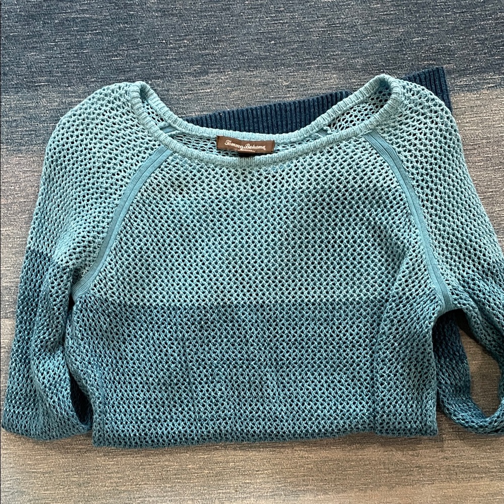 Tommy Bahama Teal Mesh Knit Sweater